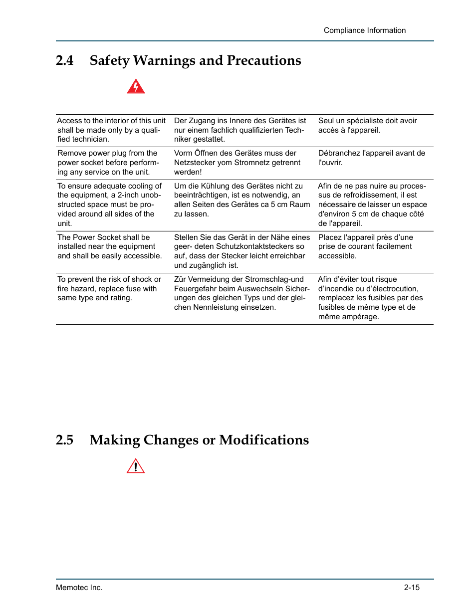 4 safety warnings and precautions, 5 making changes or modifications, Safety warnings and precautions -15 | Making changes or modifications -15 | Comtech EF Data SDM-9220 User Manual | Page 35 / 144