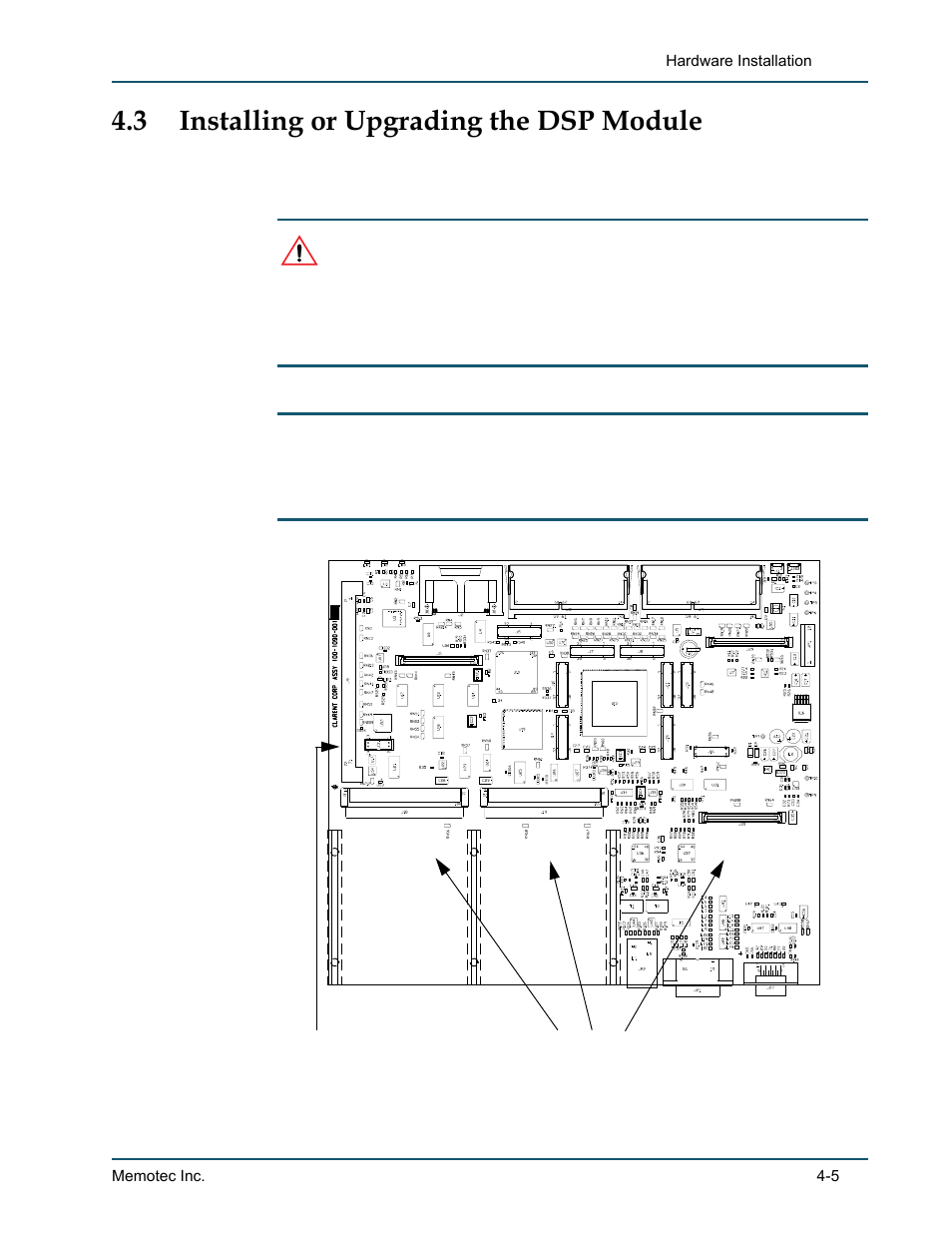 3 installing or upgrading the dsp module, Installing or upgrading the dsp module -5, Location of optional hardware on the main board -5 | Installing or upgrading the dsp mod | Comtech EF Data SDM-9220 User Manual | Page 47 / 144