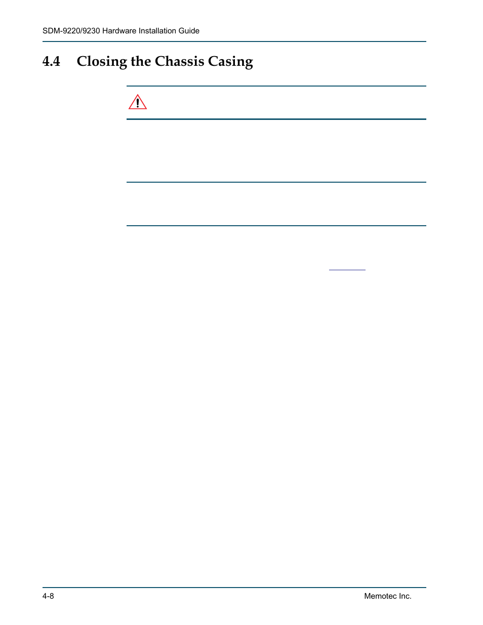 4 closing the chassis casing, Closing the chassis casing -8, Closing the chassis casing | Comtech EF Data SDM-9220 User Manual | Page 50 / 144