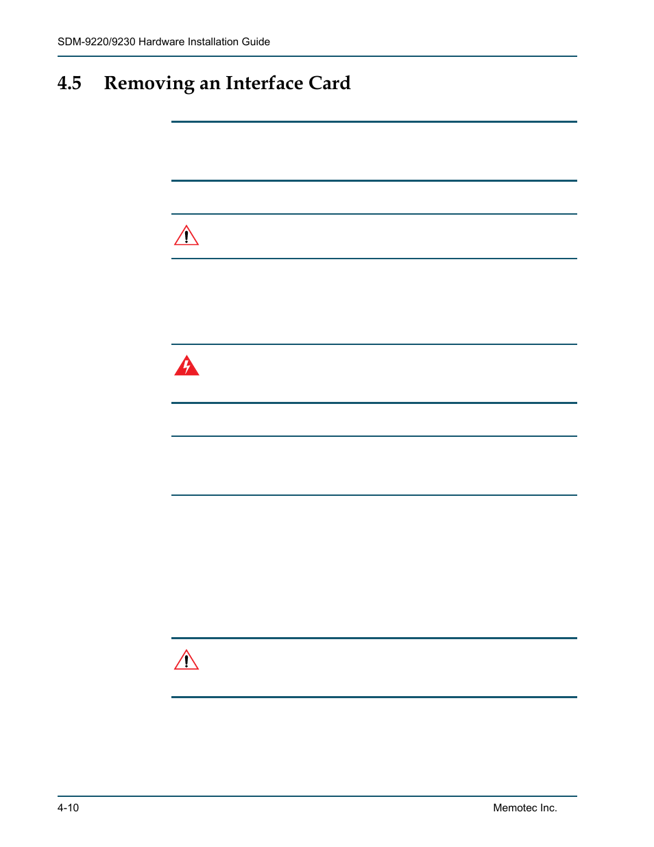 5 removing an interface card, Removing an interface card -10, Removing an interface card | Comtech EF Data SDM-9220 User Manual | Page 52 / 144