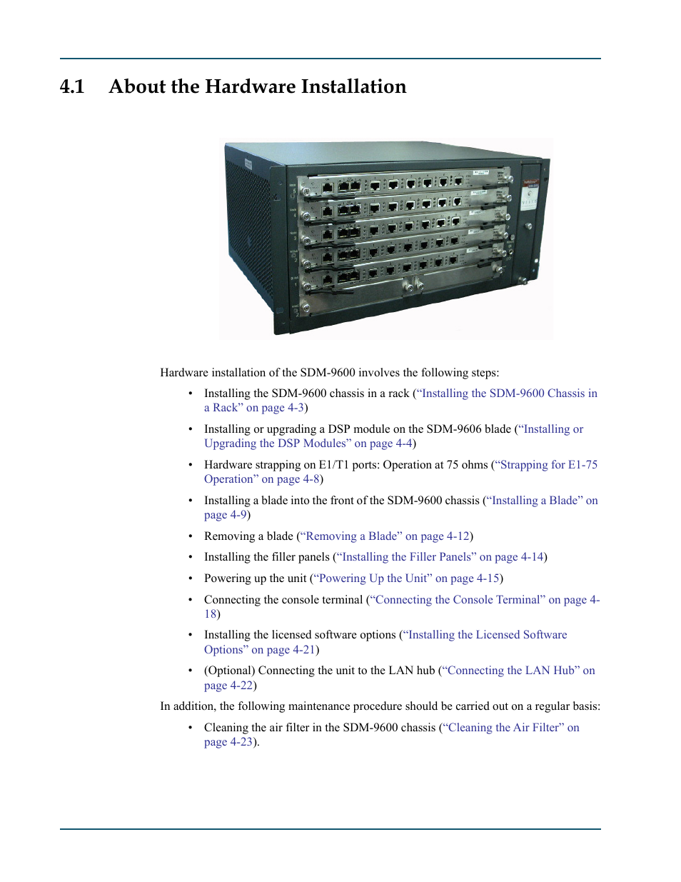 1 about the hardware installation, About the hardware installation -2 | Comtech EF Data SDM-9600 User Manual | Page 40 / 94