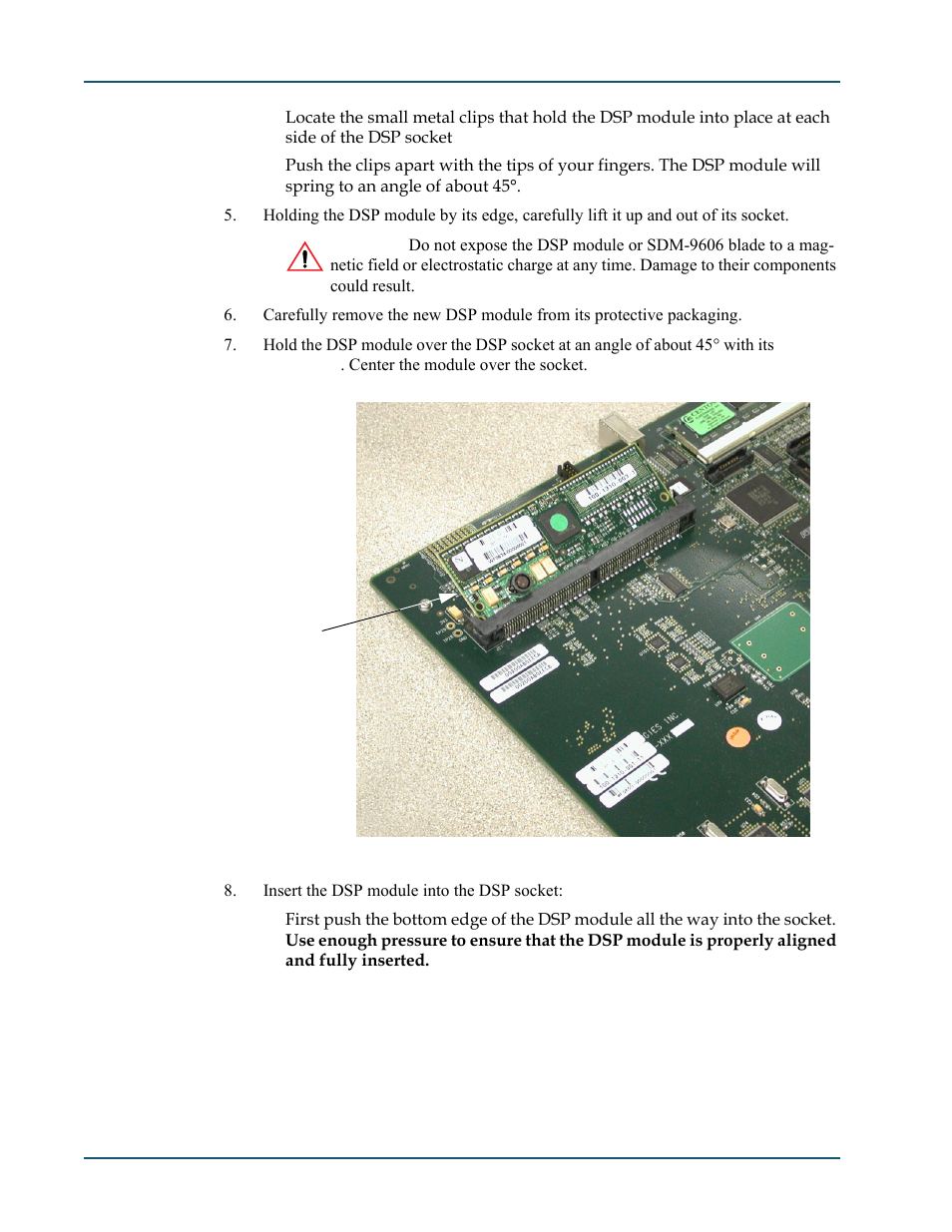 Inserting a dsp module – starting position -6, If the dsp socket is empty | Comtech EF Data SDM-9600 User Manual | Page 44 / 94