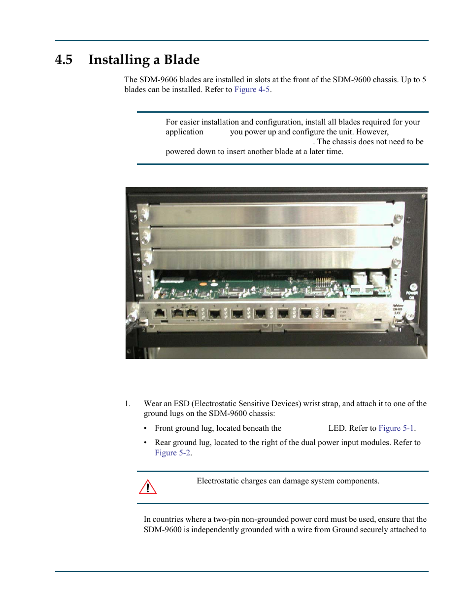 5 installing a blade, Installing a blade -9, Installing a blade” on | Comtech EF Data SDM-9600 User Manual | Page 47 / 94