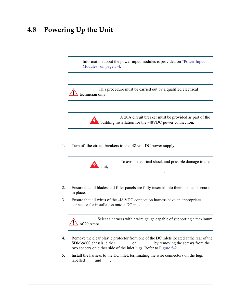 8 powering up the unit, 1 connecting to the power source, Powering up the unit -15 | Connecting to the power source -15 | Comtech EF Data SDM-9600 User Manual | Page 53 / 94