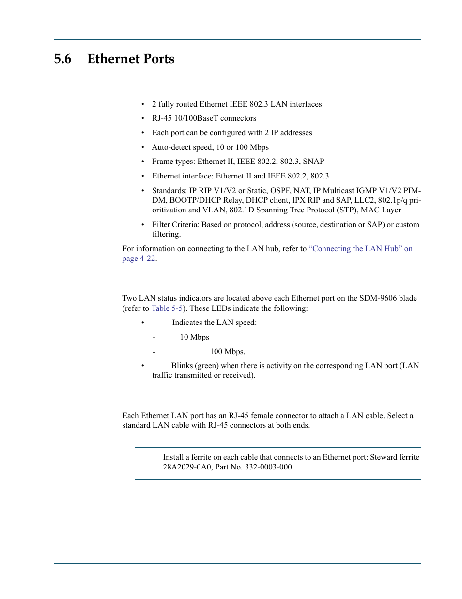 6 ethernet ports, 1 ports, 2 lan port status leds | 3 lan cables, Ethernet ports -9, Ports -9, Lan port status leds -9, Lan cables -9 | Comtech EF Data SDM-9600 User Manual | Page 71 / 94