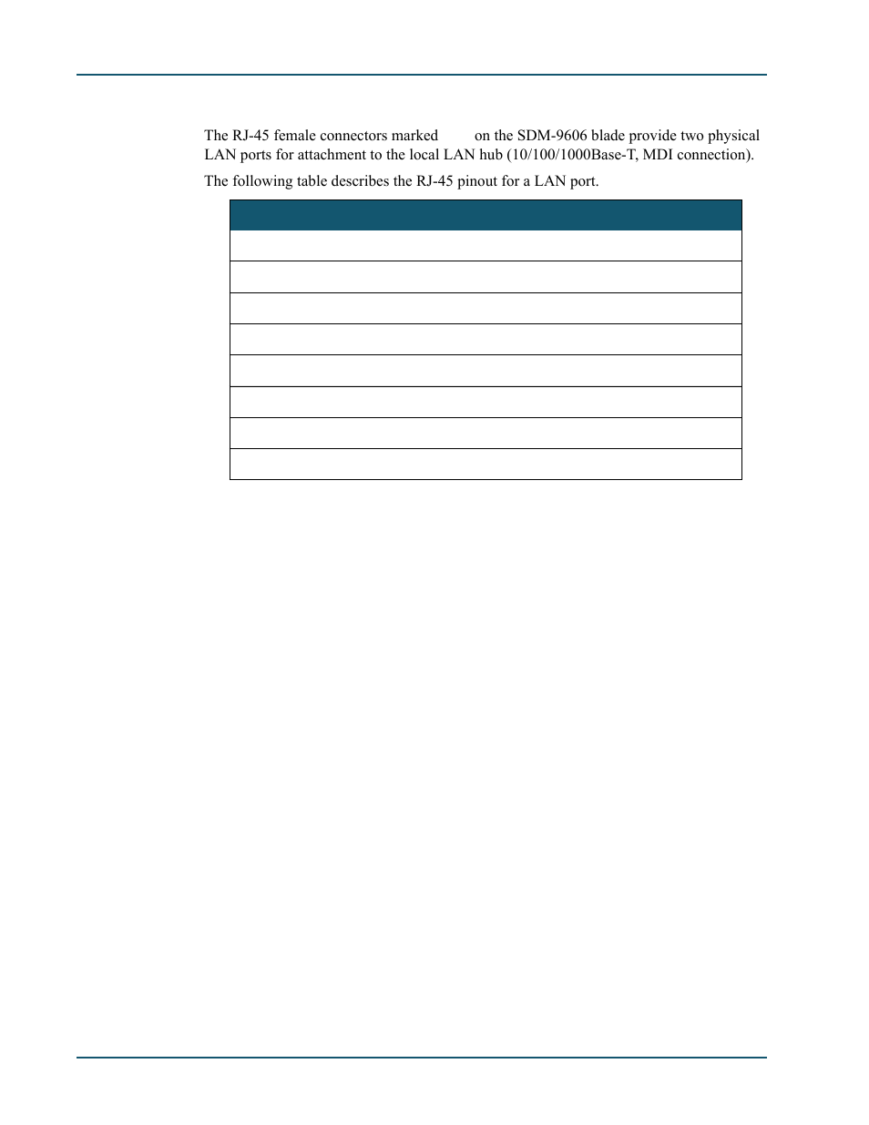 4 rj-45 connector for ethernet lan port, Rj-45 connector for ethernet lan port -10, Rj-45 pinout for ethernet lan port -10 | Comtech EF Data SDM-9600 User Manual | Page 72 / 94