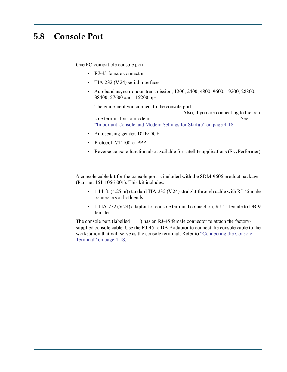 8 console port, 1 port, 2 console cable | Console port -13, Port -13, Console cable -13 | Comtech EF Data SDM-9600 User Manual | Page 75 / 94