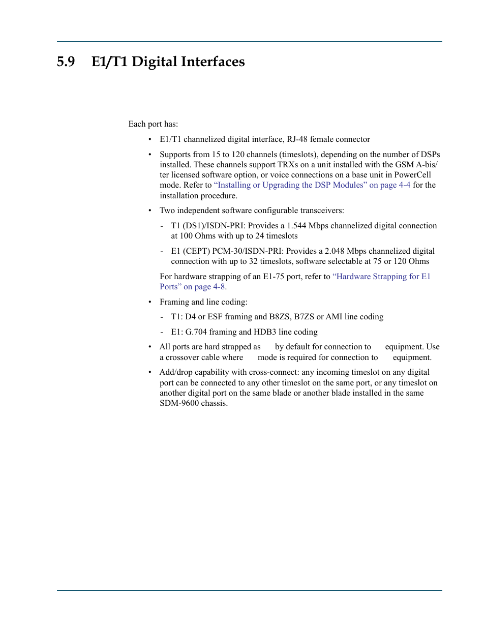 9 e1/t1 digital interfaces, 1 ports, Ports -15 | For details about the e1/t1 ports, refer to | Comtech EF Data SDM-9600 User Manual | Page 77 / 94