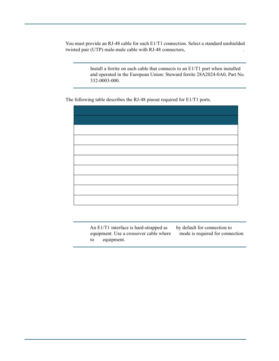 5 e1/t1 cables, E1/t1 cables, Rj-48 pinout for e1/t1 ports -18 | Comtech EF Data SDM-9600 User Manual | Page 80 / 94