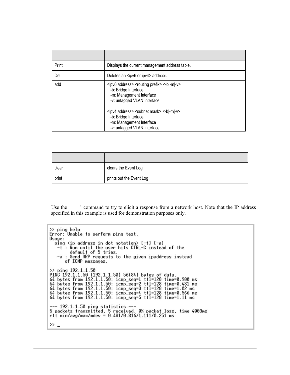 3 ‘ip’ command, 4 ‘log’ command, 5 ‘ping’ command | Comtech EF Data turboIP-G2 User Manual | Page 106 / 172