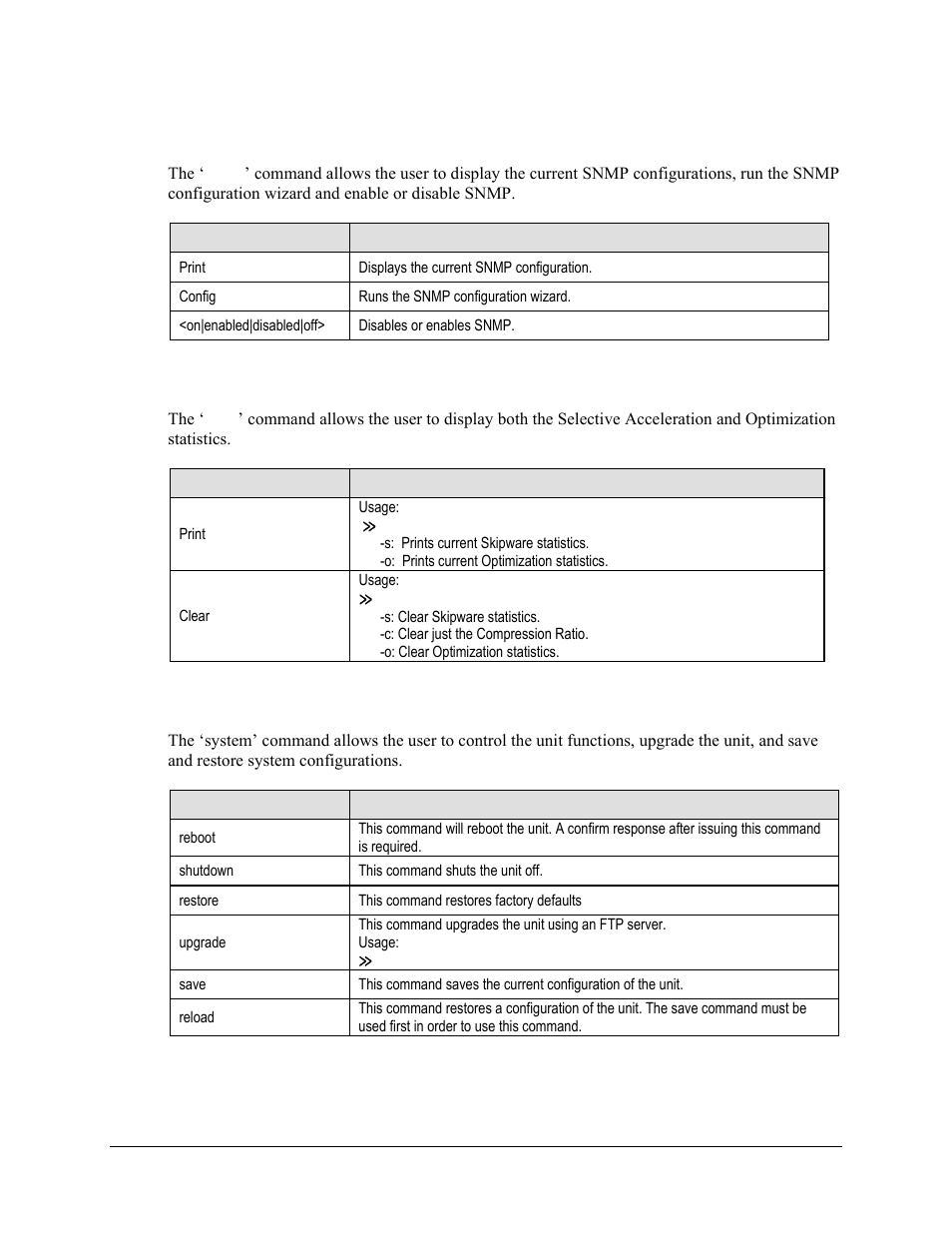 10 ‘snmp’ command, 11 ‘stats’ command, 12 ‘system’ command | Comtech EF Data turboIP-G2 User Manual | Page 110 / 172