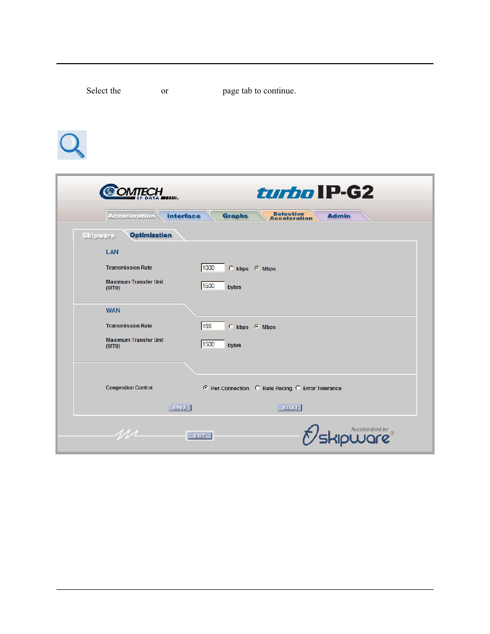 1 acceleration pages, 1 acceleration | skipware page | Comtech EF Data turboIP-G2 User Manual | Page 115 / 172