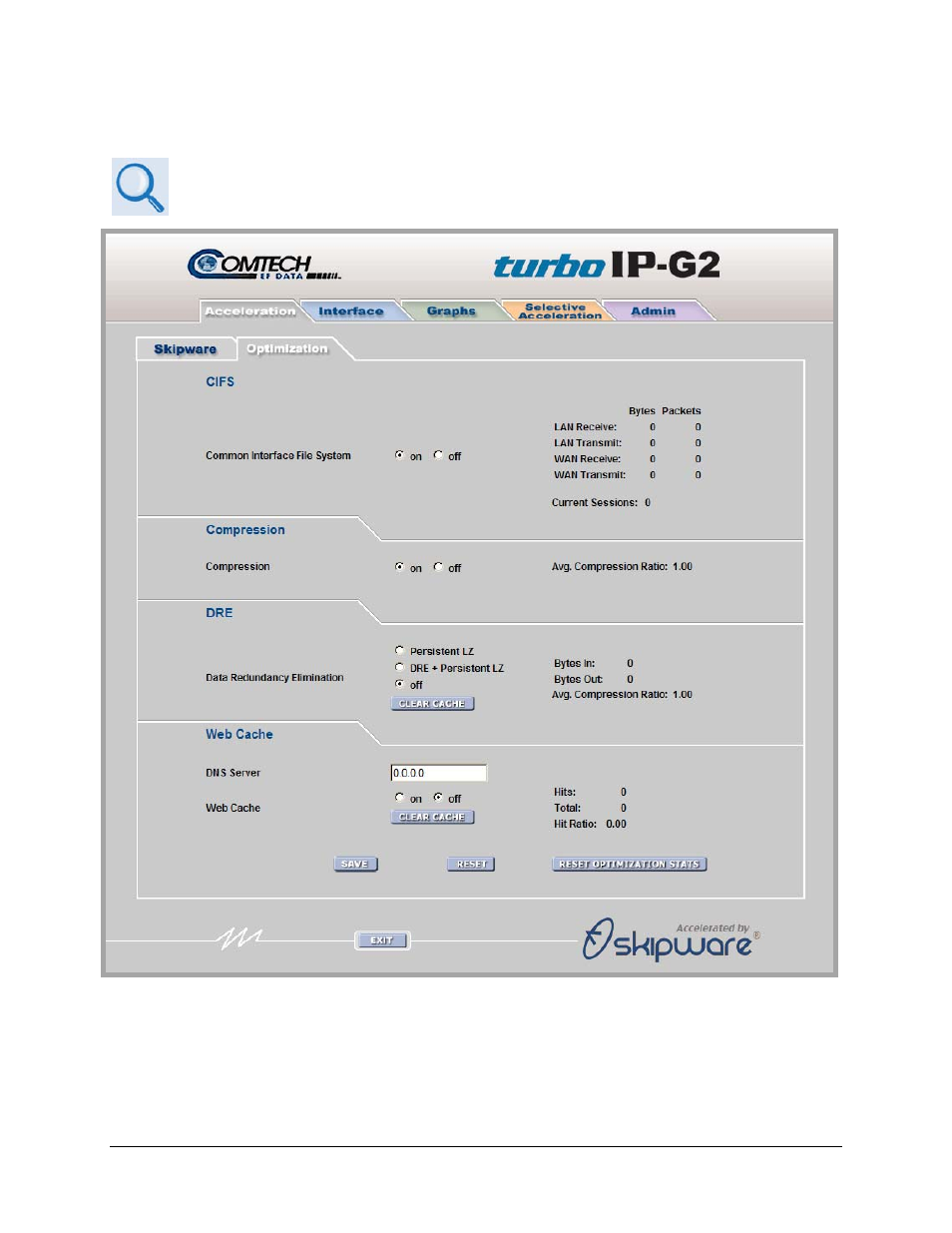 2 acceleration | optimization page | Comtech EF Data turboIP-G2 User Manual | Page 116 / 172