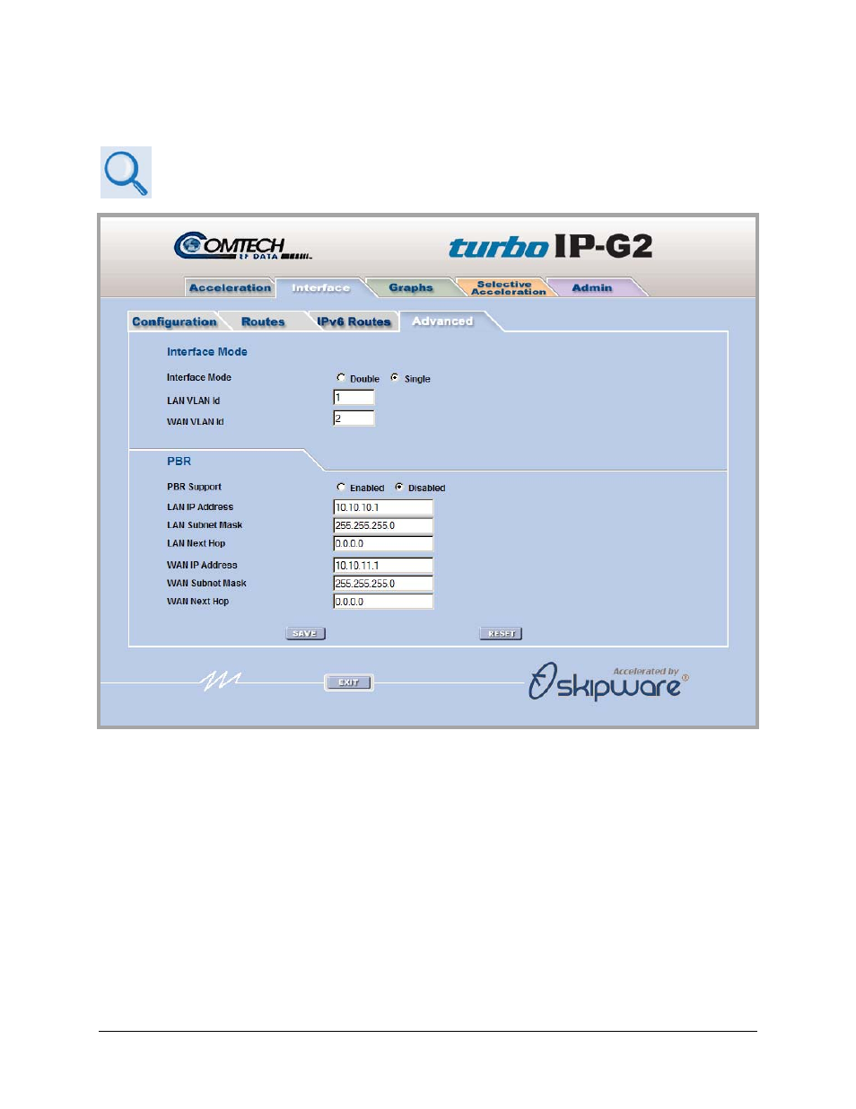 4 interface | advanced page | Comtech EF Data turboIP-G2 User Manual | Page 119 / 172