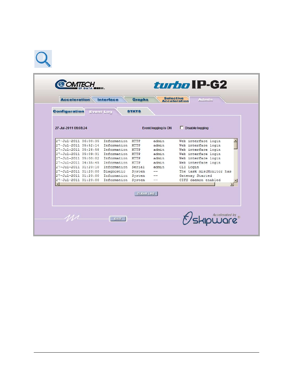 2 admin | event log page | Comtech EF Data turboIP-G2 User Manual | Page 124 / 172