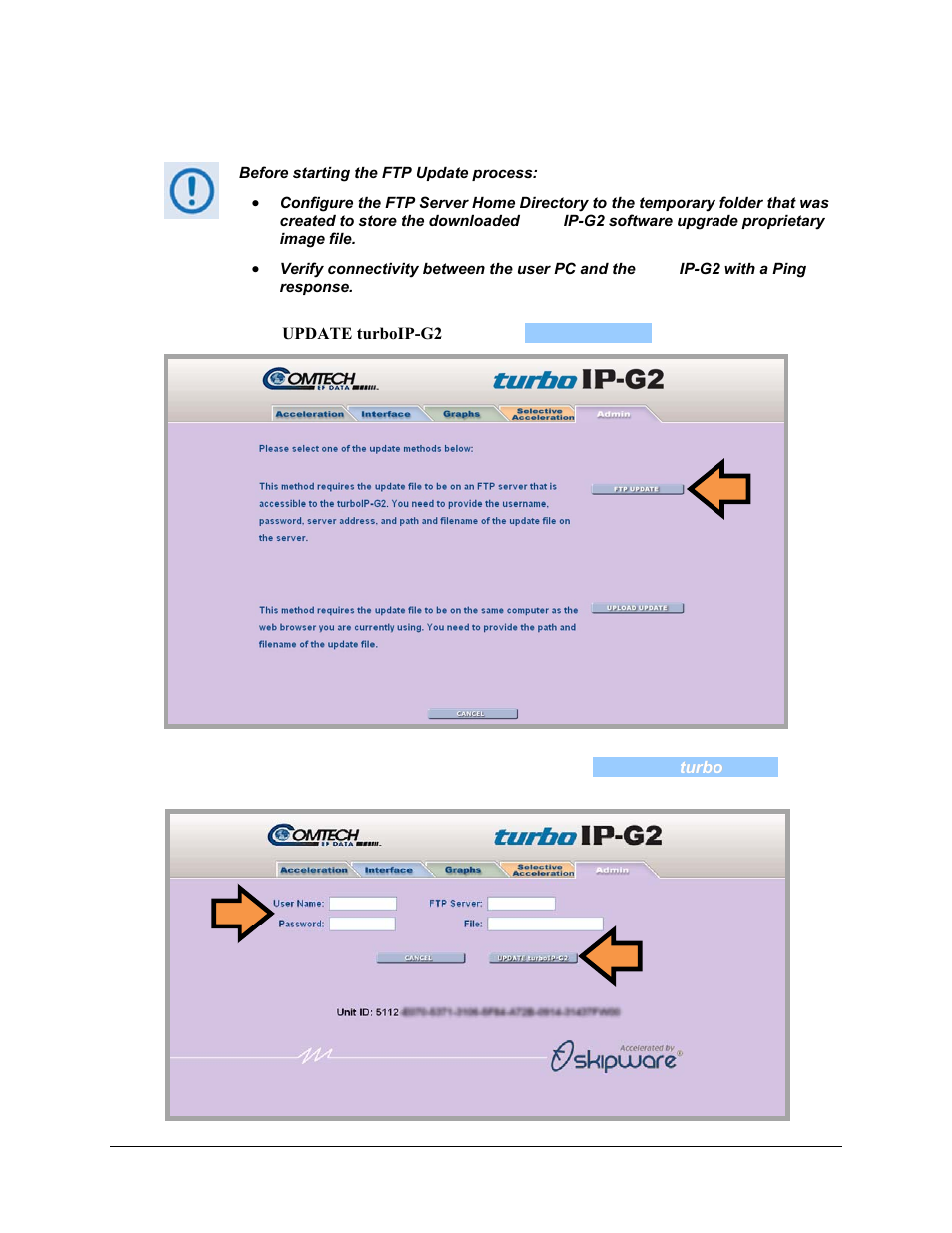 1 ftp update via the web server gui | Comtech EF Data turboIP-G2 User Manual | Page 71 / 172