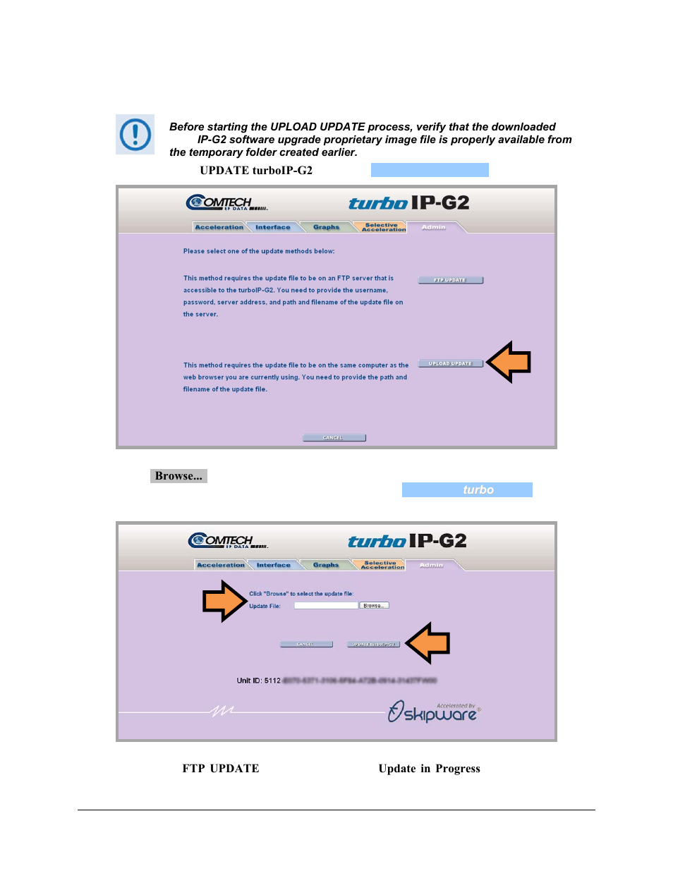 2 upload update via the web server gui | Comtech EF Data turboIP-G2 User Manual | Page 73 / 172