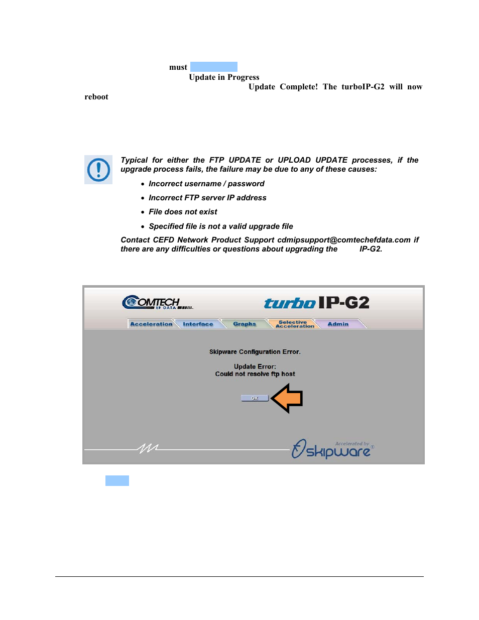 3 troubleshooting the software update process | Comtech EF Data turboIP-G2 User Manual | Page 74 / 172