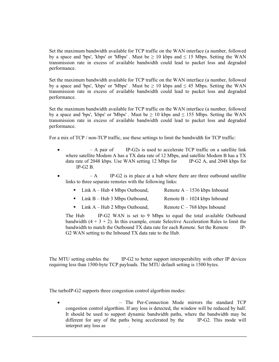 1 wan transmission rate, 2 maximum transfer unit (mtu), 3 congestion control | Comtech EF Data turboIP-G2 User Manual | Page 85 / 172