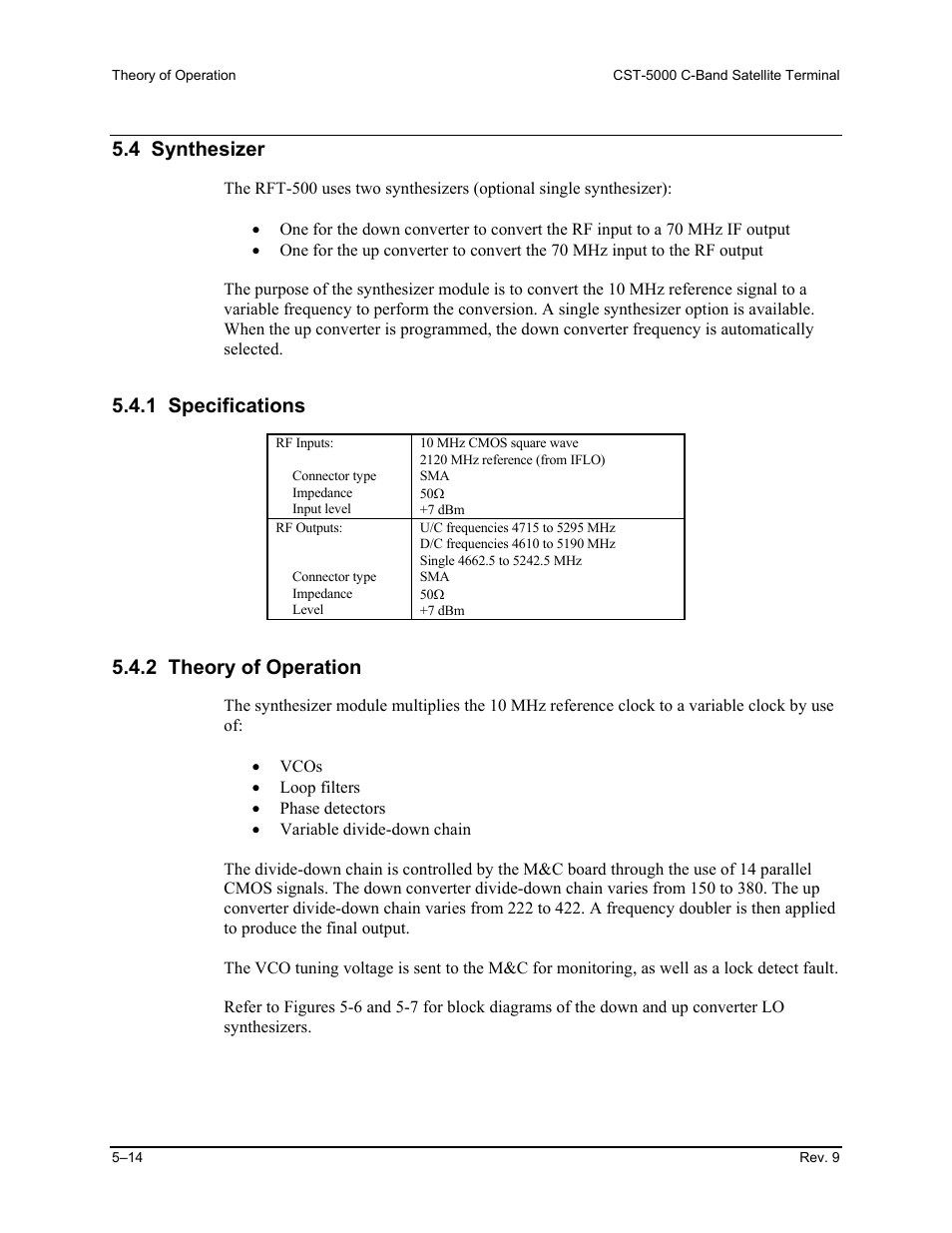 Synthesizer, Specifications, Theory of operation | 4 synthesizer, 1 specifications, 2 theory of operation | Comtech EF Data CST-5000 User Manual | Page 103 / 149