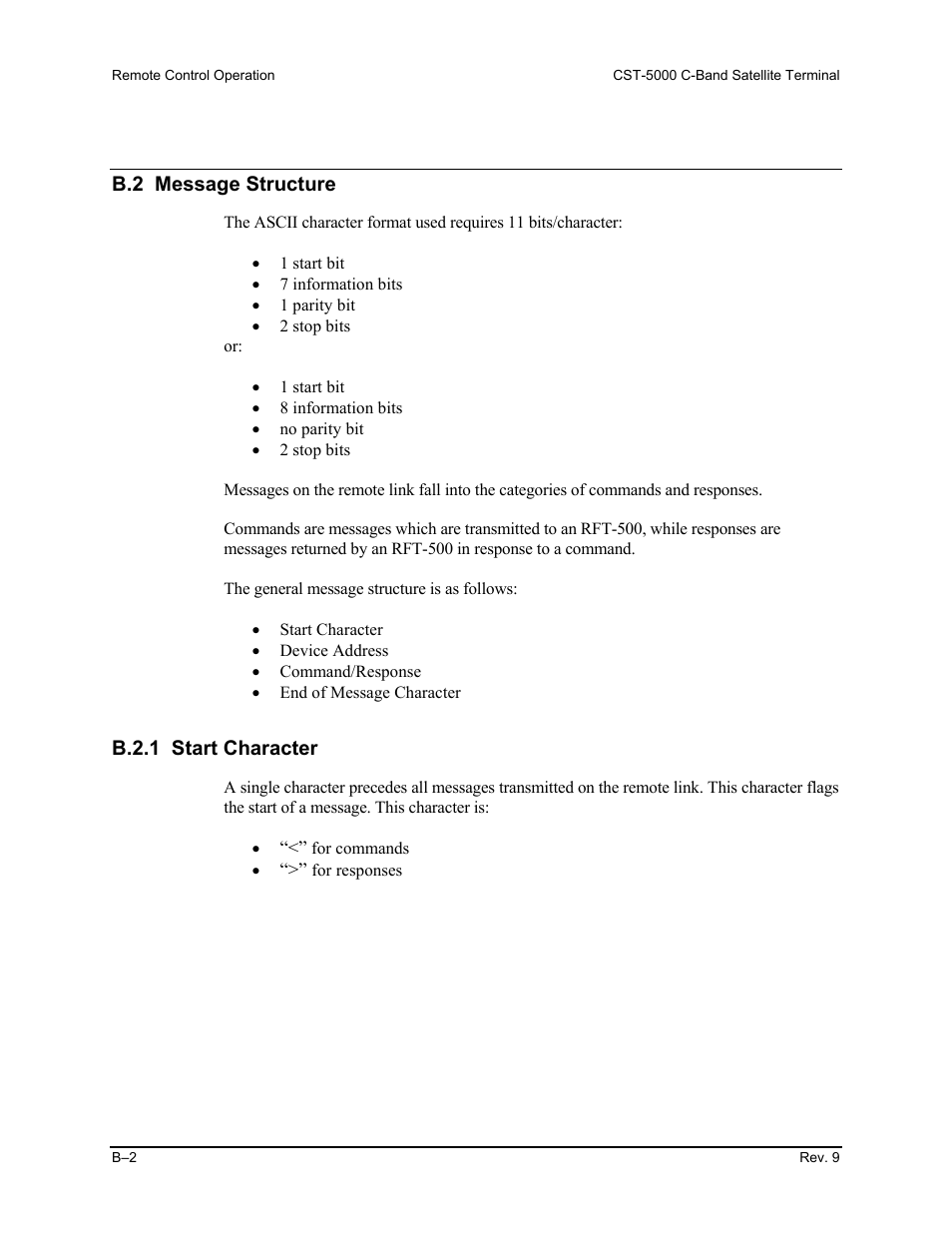 B.2 message structure, B.2.1 start character | Comtech EF Data CST-5000 User Manual | Page 135 / 149