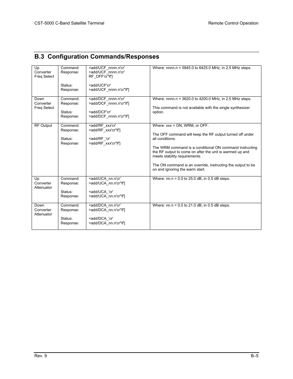 B.3 configuration commands/responses | Comtech EF Data CST-5000 User Manual | Page 138 / 149