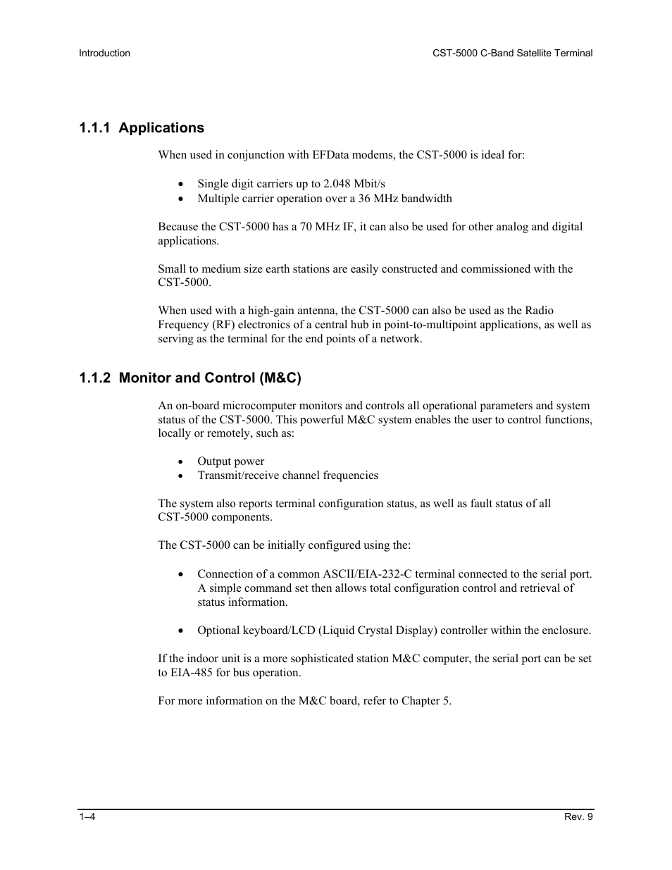 Applications, Monitor and control (m&c), 1 applications | 2 monitor and control (m&c) | Comtech EF Data CST-5000 User Manual | Page 20 / 149