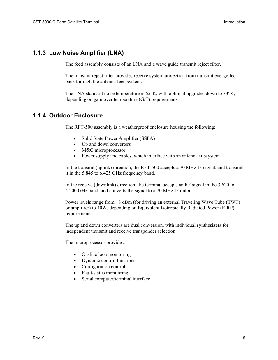 Low noise amplifier (lna), Outdoor enclosure, 3 low noise amplifier (lna) | 4 outdoor enclosure | Comtech EF Data CST-5000 User Manual | Page 21 / 149