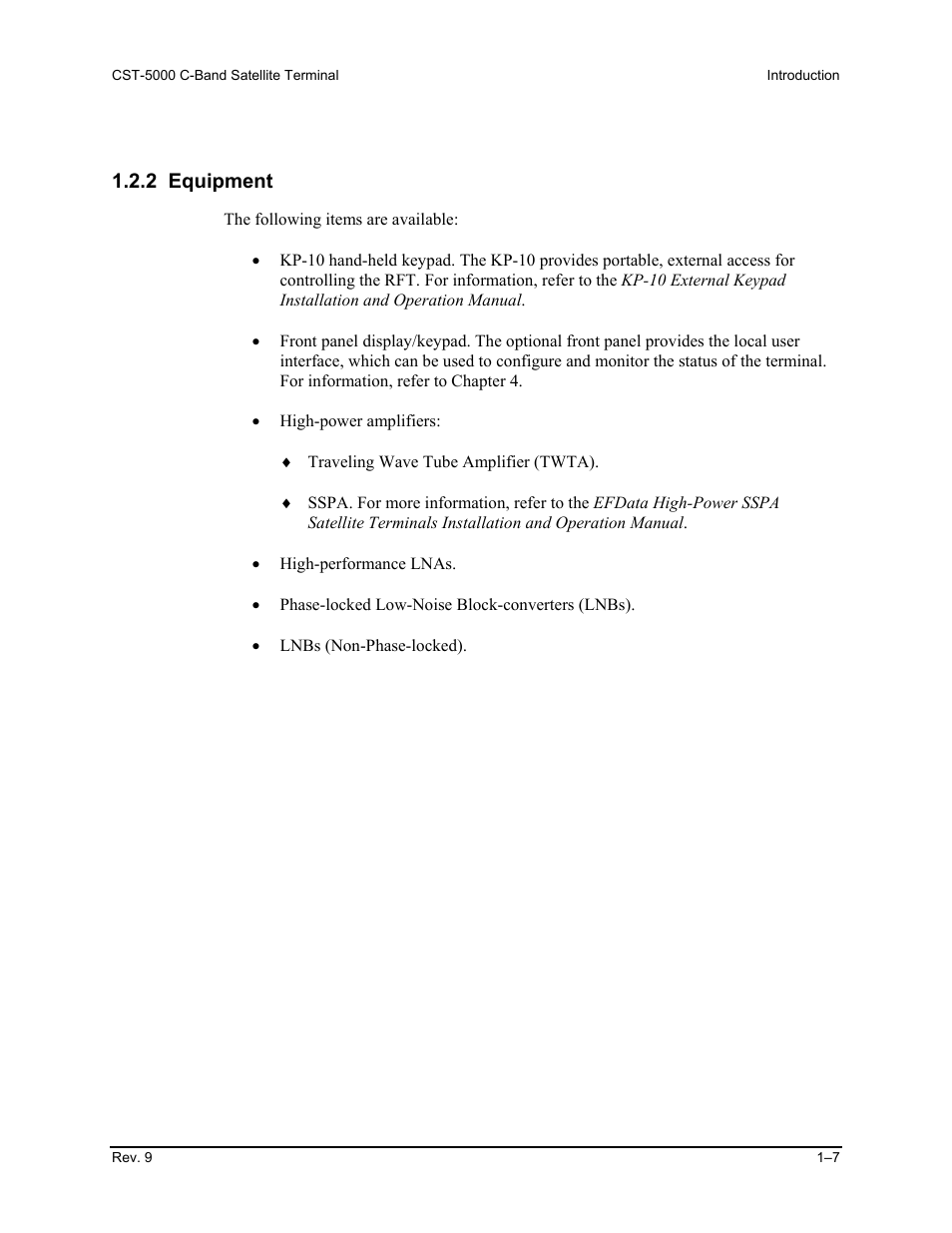 Equipment, 2 equipment | Comtech EF Data CST-5000 User Manual | Page 23 / 149