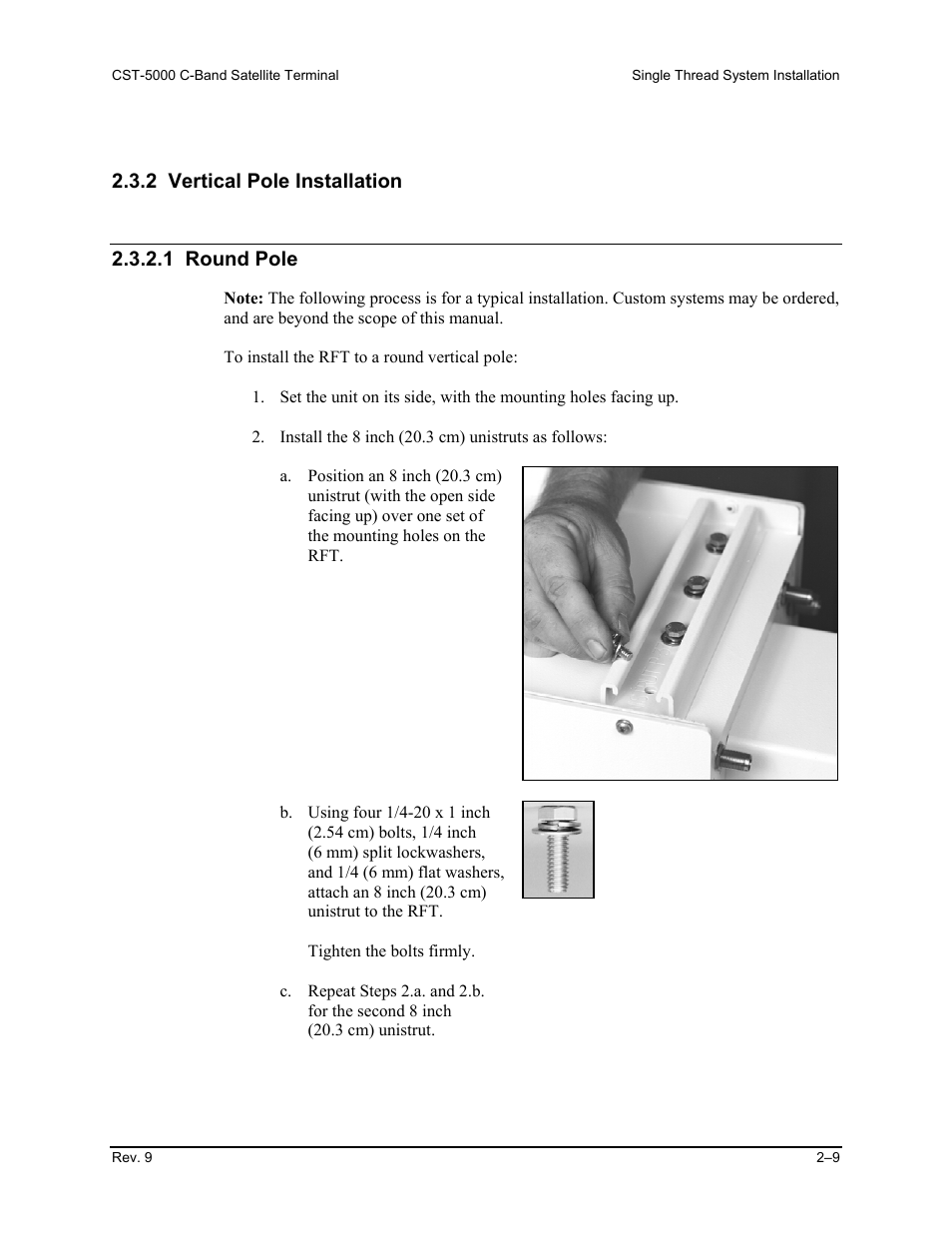 Vertical pole installation | Comtech EF Data CST-5000 User Manual | Page 37 / 149