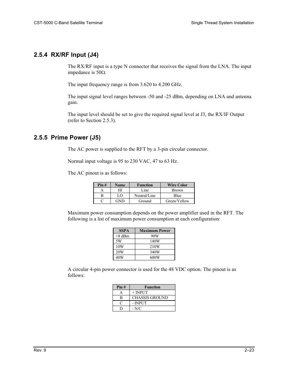 Rx/rf input (j4), Prime power (j5), 4 rx/rf input (j4) | 5 prime power (j5) | Comtech EF Data CST-5000 User Manual | Page 51 / 149