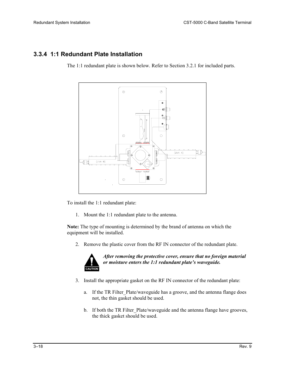 1 redundant plate installation, 4 1:1 redundant plate installation | Comtech EF Data CST-5000 User Manual | Page 72 / 149