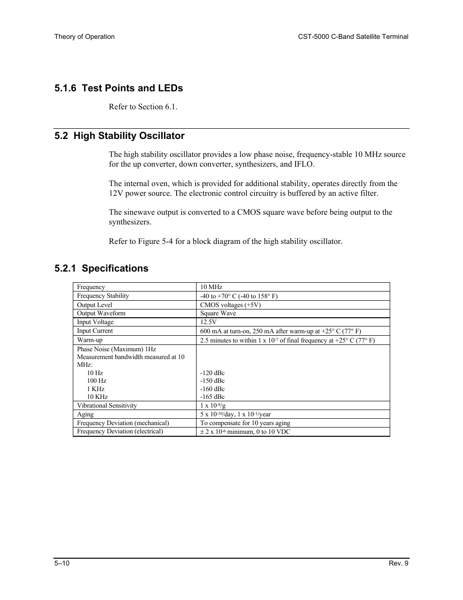 Test points and leds, High stability oscillator, Specifications | 6 test points and leds, 2 high stability oscillator, 1 specifications | Comtech EF Data CST-5000 User Manual | Page 99 / 149