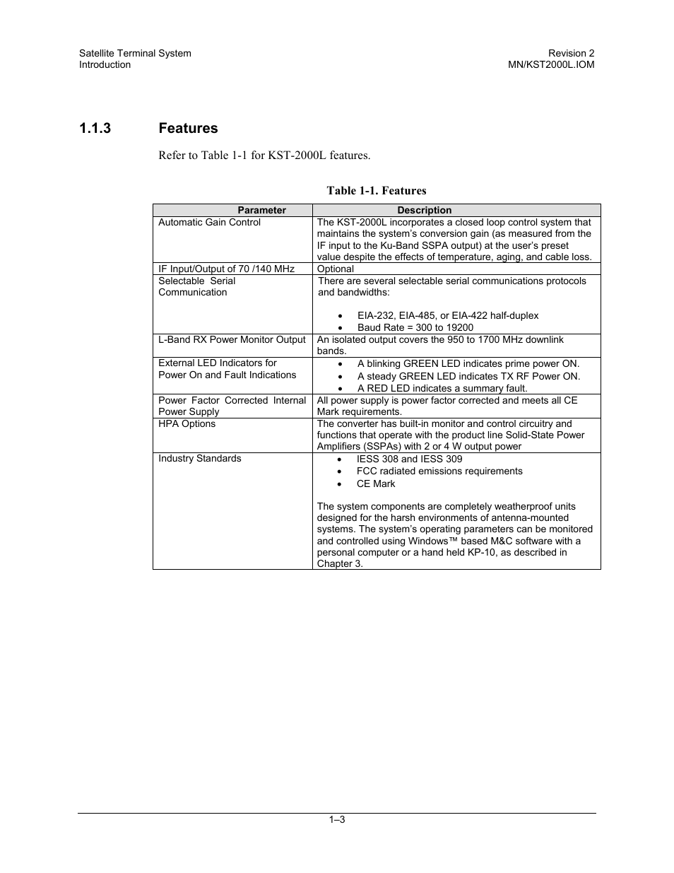 Features, 3 features | Comtech EF Data KST-2000L User Manual | Page 17 / 82