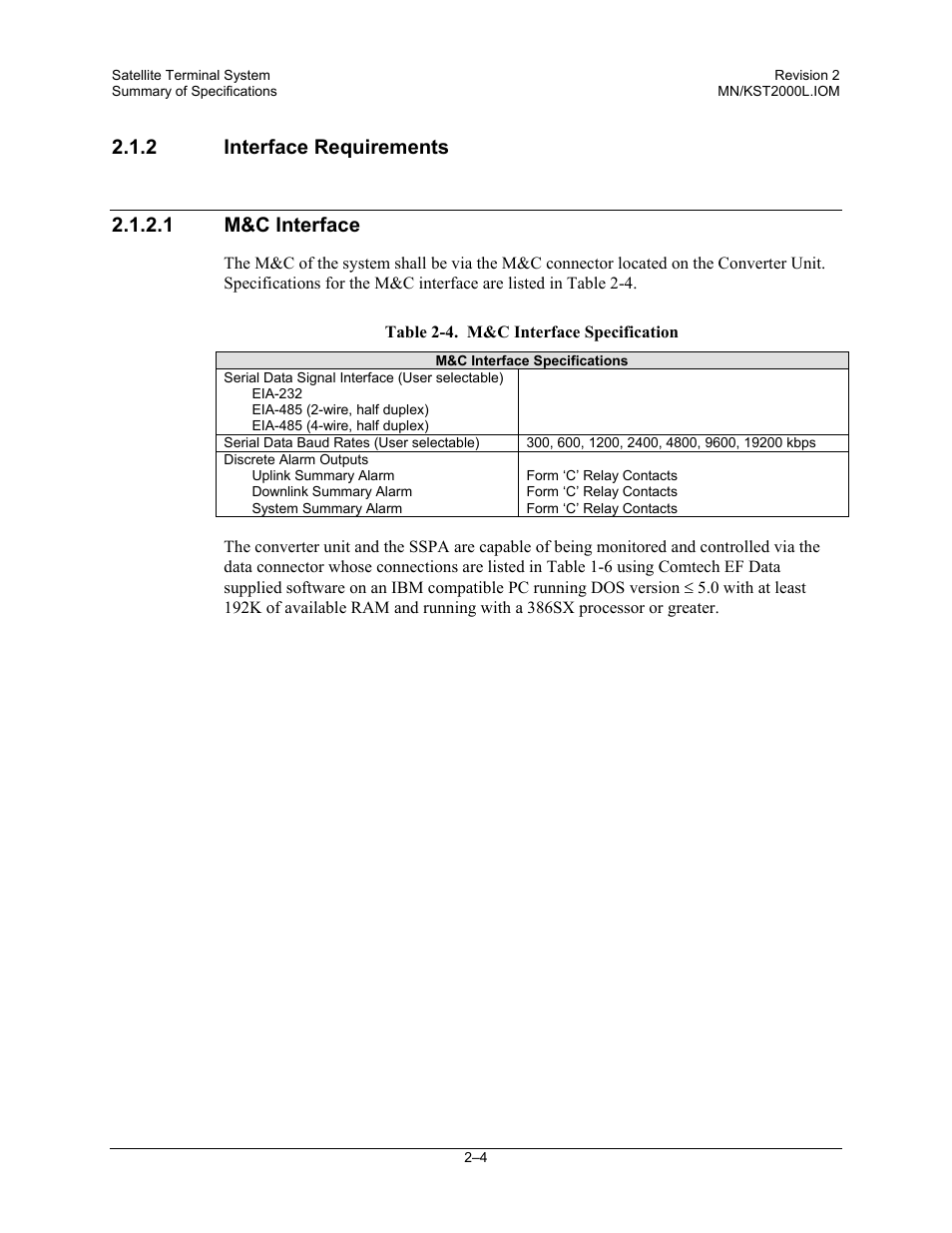 Interface requirements | Comtech EF Data KST-2000L User Manual | Page 24 / 82