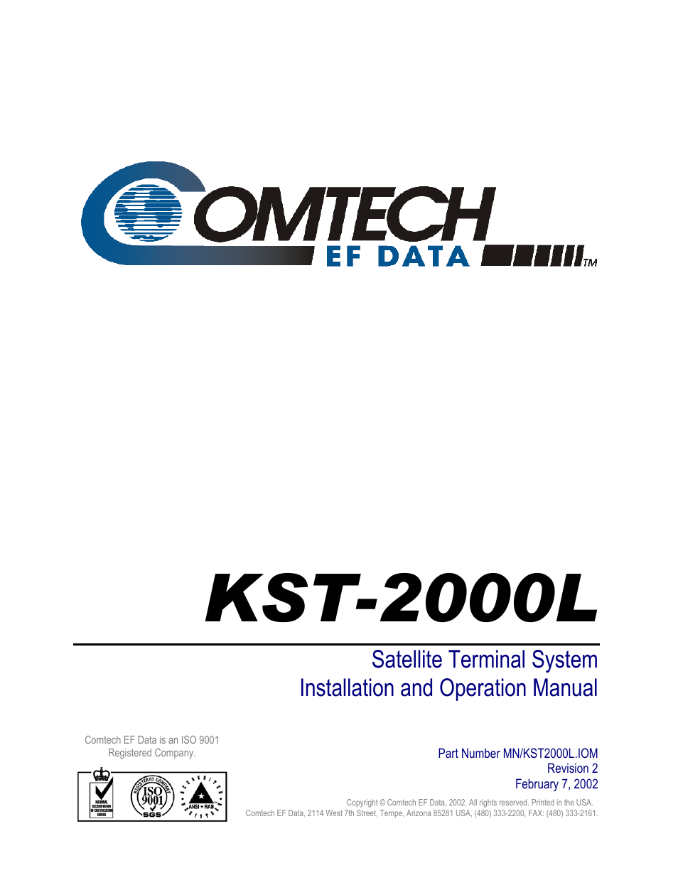 Kst-2000l | Comtech EF Data KST-2000L User Manual | Page 3 / 82
