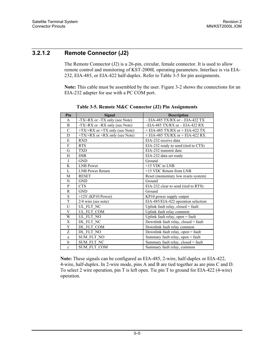 2 remote connector (j2) | Comtech EF Data KST-2000L User Manual | Page 35 / 82