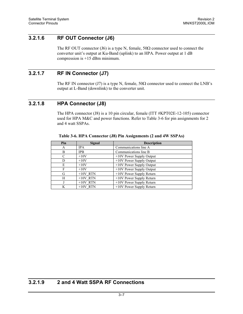 6 rf out connector (j6), 7 rf in connector (j7), 8 hpa connector (j8) | 9 2 and 4 watt sspa rf connections | Comtech EF Data KST-2000L User Manual | Page 37 / 82