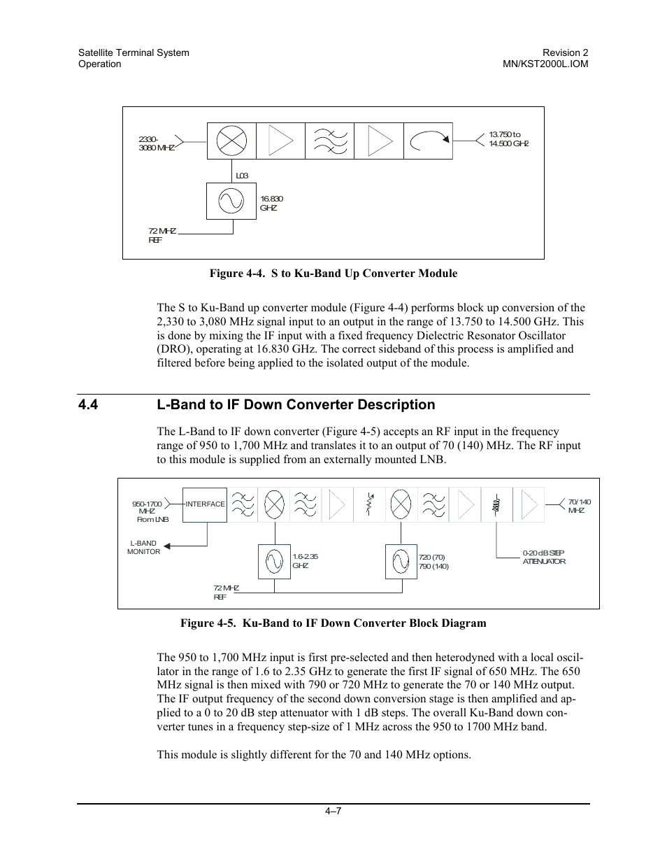 L-band to if down converter description, 4 l-band to if down converter description | Comtech EF Data KST-2000L User Manual | Page 45 / 82