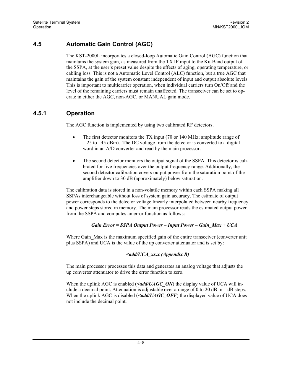 Automatic gain control (agc), Operation | Comtech EF Data KST-2000L User Manual | Page 46 / 82