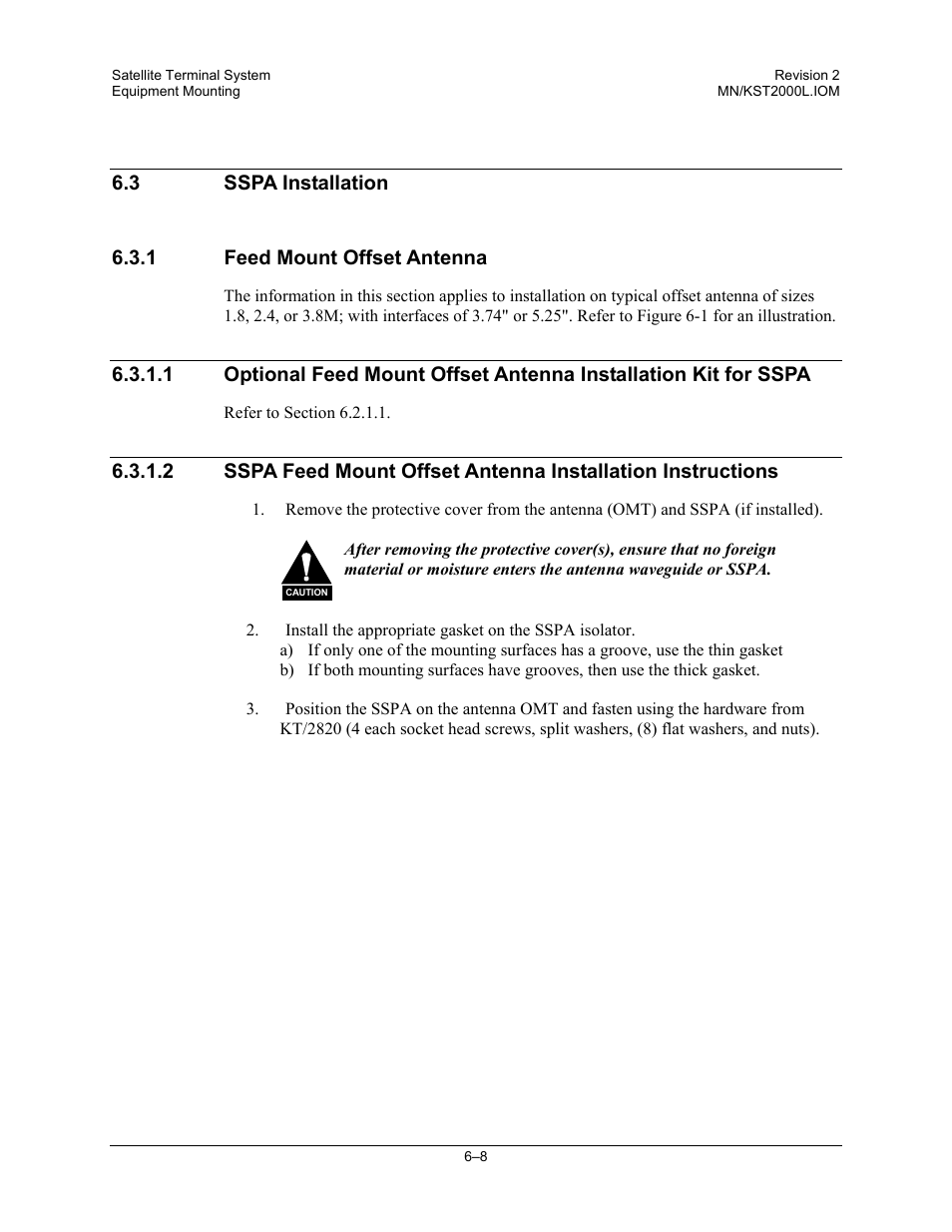 Sspa installation, Feed mount offset antenna | Comtech EF Data KST-2000L User Manual | Page 60 / 82