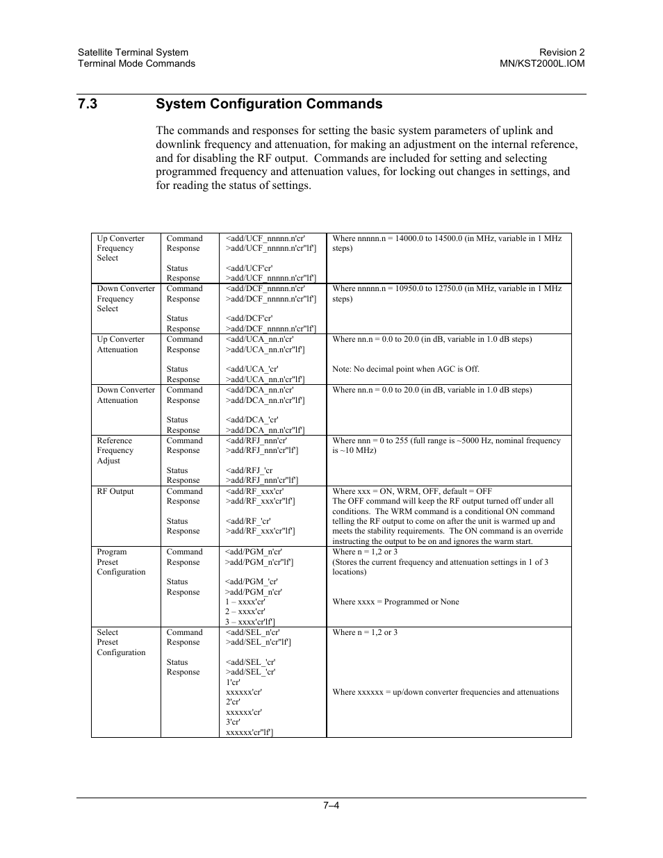 System configuration commands, 3 system configuration commands | Comtech EF Data KST-2000L User Manual | Page 68 / 82