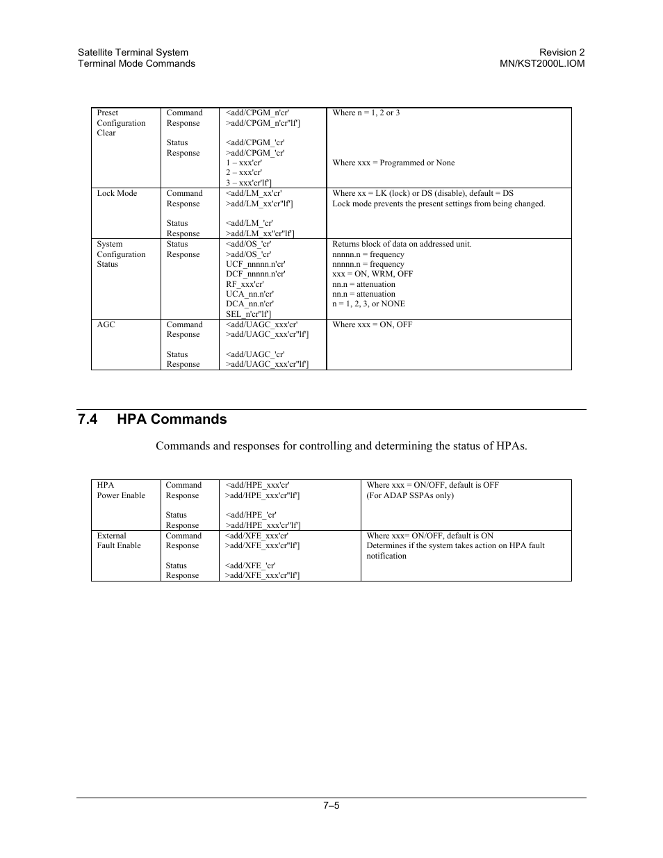 Hpa commands, 4 hpa commands | Comtech EF Data KST-2000L User Manual | Page 69 / 82