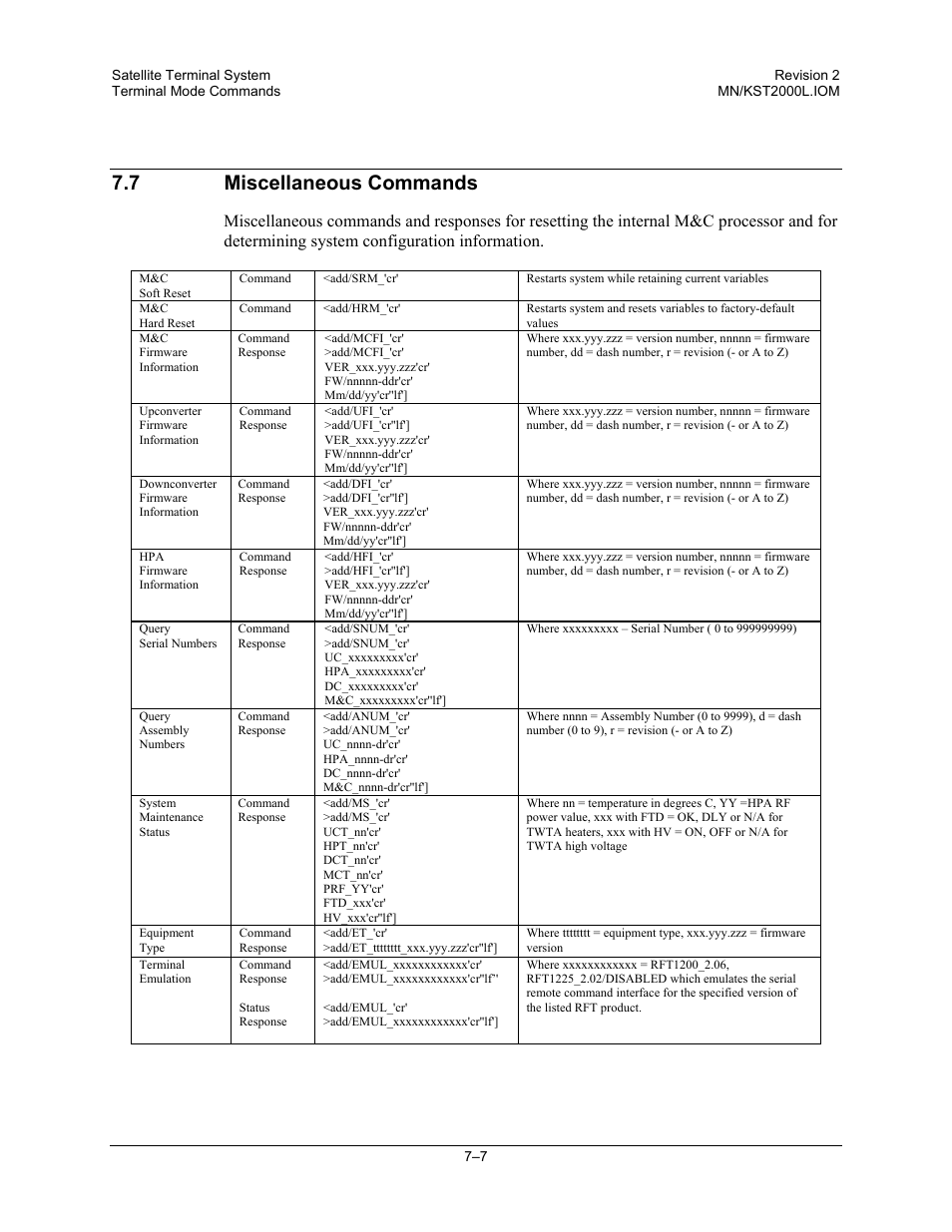 7miscellaneous commands, 7 miscellaneous commands | Comtech EF Data KST-2000L User Manual | Page 71 / 82