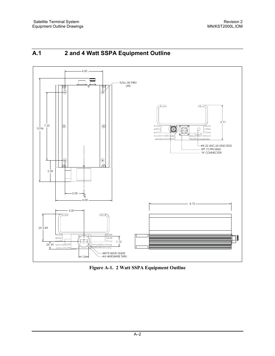 2 and 4 watt sspa equipment outline, A.1 2 and 4 watt sspa equipment outline, Figure a-1. 2 watt sspa equipment outline | Comtech EF Data KST-2000L User Manual | Page 76 / 82