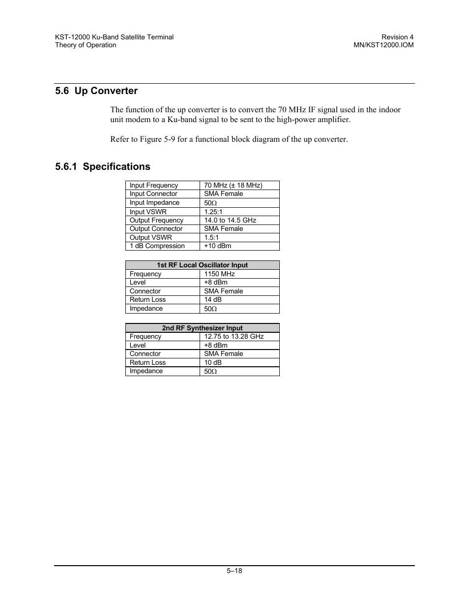 6 up converter, 1 specifications | Comtech EF Data KST-12000 User Manual | Page 102 / 122