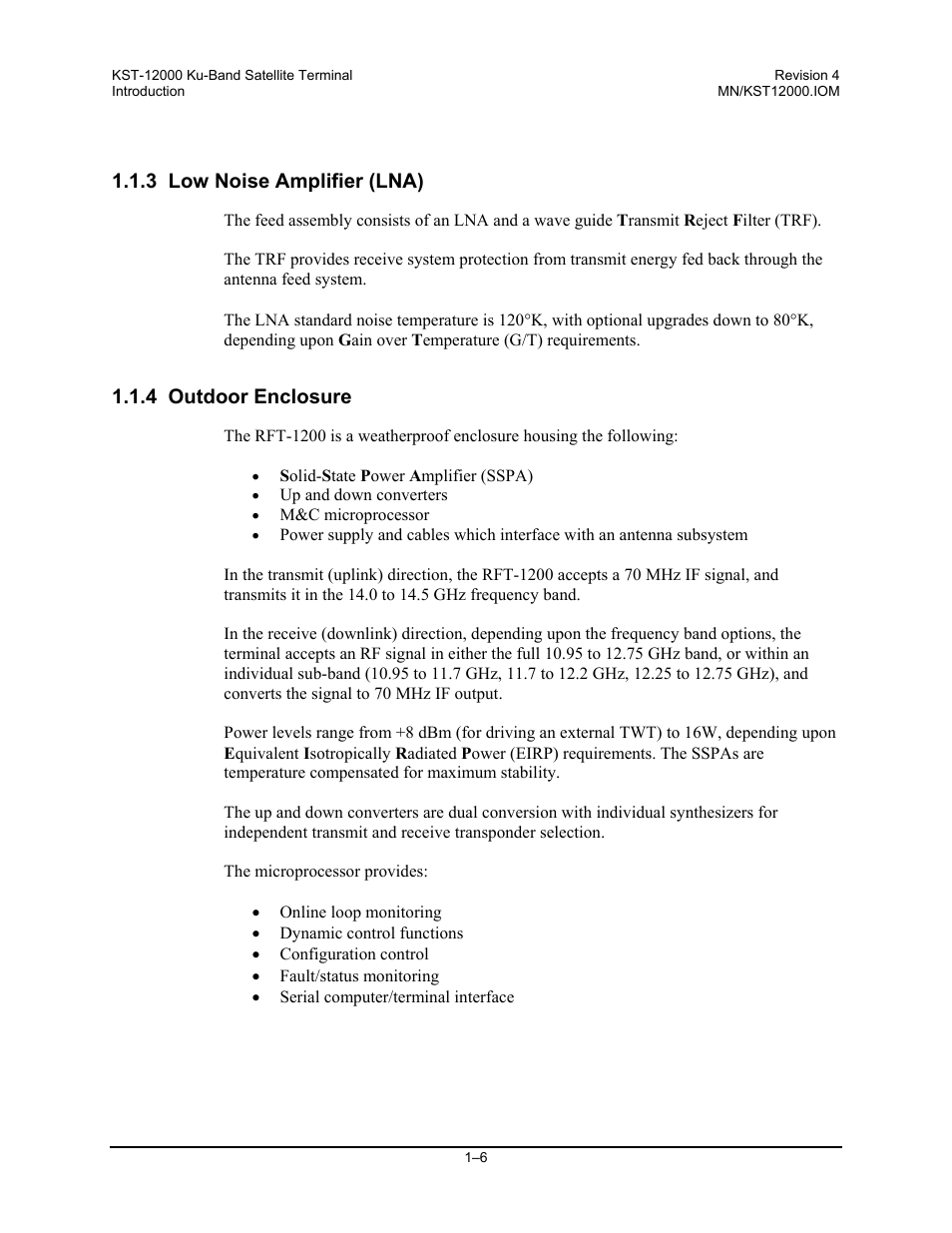 3 low noise amplifier (lna), 4 outdoor enclosure | Comtech EF Data KST-12000 User Manual | Page 20 / 122