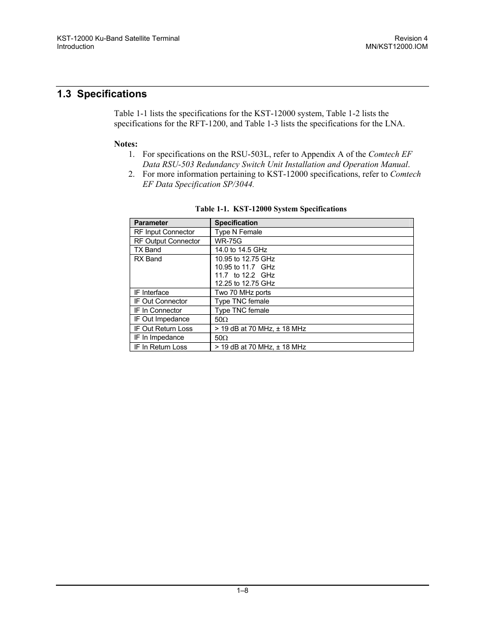 3 specifications | Comtech EF Data KST-12000 User Manual | Page 22 / 122