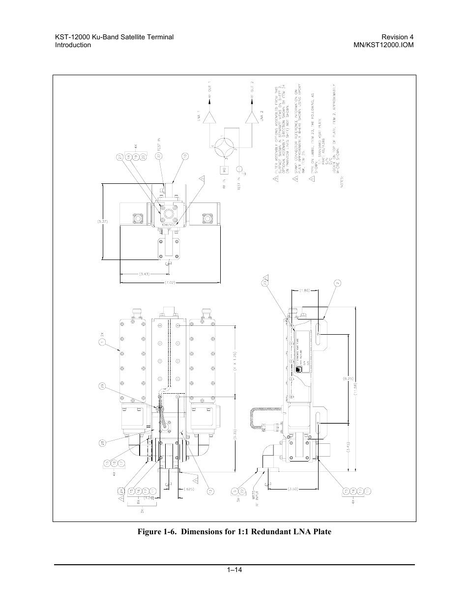 Figure 1-6. dimensions for 1:1 redundant lna plate | Comtech EF Data KST-12000 User Manual | Page 28 / 122