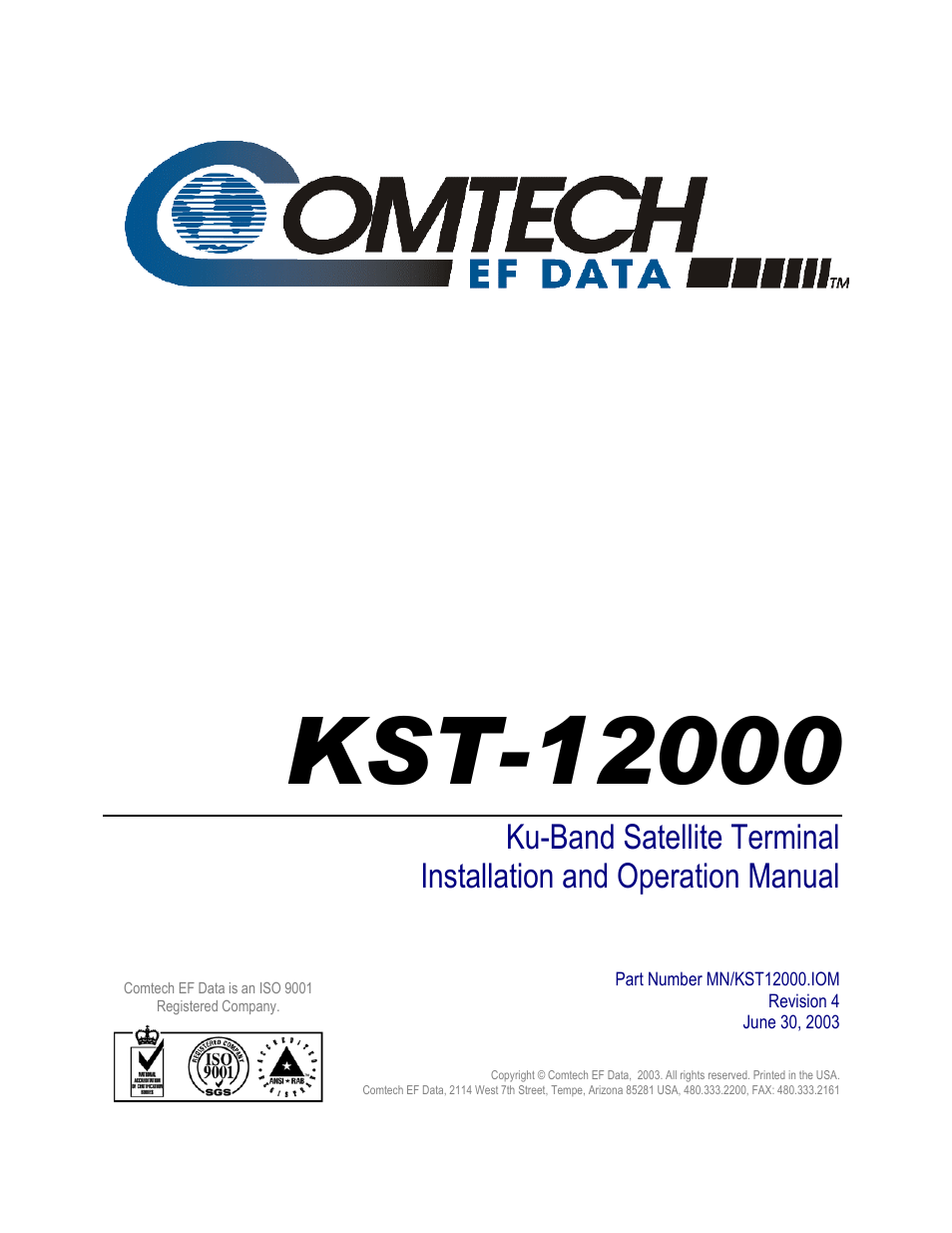 Comtech EF Data KST-12000 User Manual | Page 3 / 122